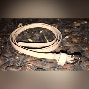 Leather Belt Ultra Slim Beige Glossy Leather, Nickle Buckle L